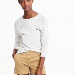 J.Crew Shark Embroidered Grey Sweater Size XS